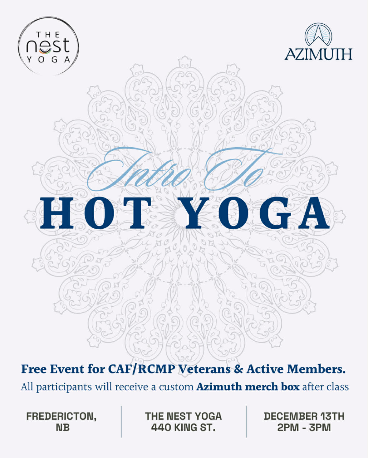 Fredericton – Intro to Hot Yoga! contact@ptga.ca for more details