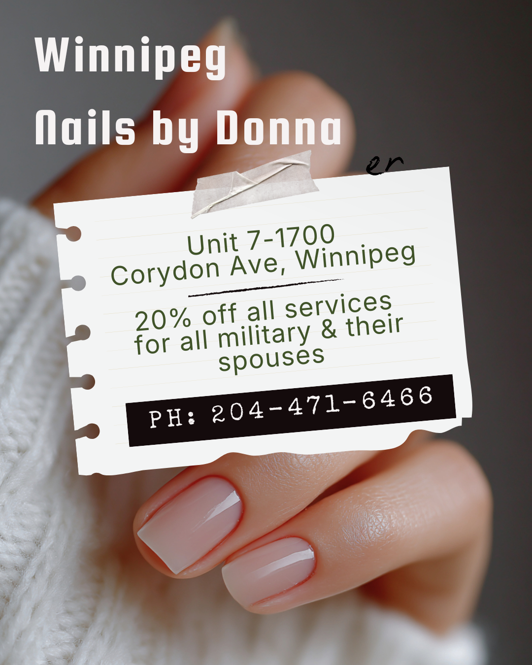 20% off all services – military & spouses, call for appt.