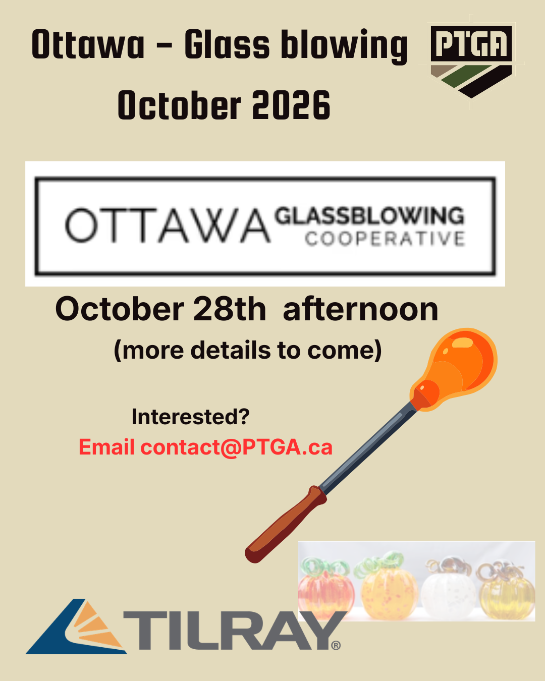 Ottawa Glass BLowing class, seats limited, please RSVP